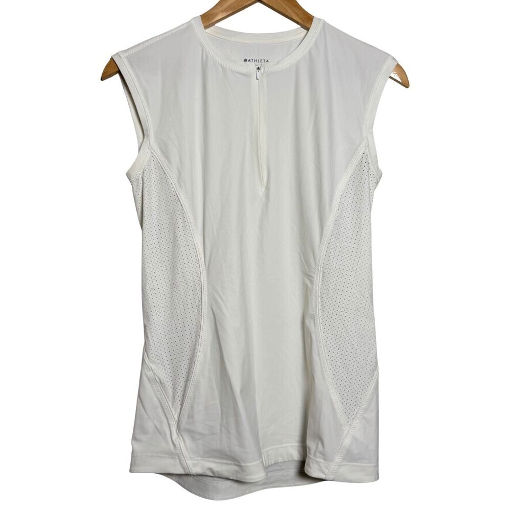 Athleta White Athletic Pacifica Tank Small Performance Top Stretch Mesh 1/4 Zip